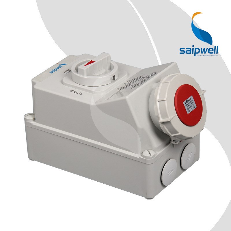 机械连锁带开关工业插座IP67/16A32A63A安全防误操作防水插头插座