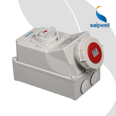 机械连锁带开关工业插座IP67/16A32A63A安全防误操作防水插头插座