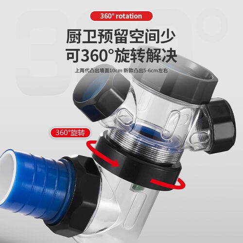 40/50管90度墙排下水器360度厨房洗脸盆洗衣机多功能防溢防臭神器