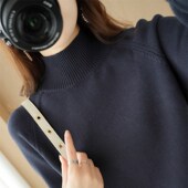重磅加厚100%纯棉线针织衫 女秋冬半高领外穿长袖 毛衣宽Z松内搭打