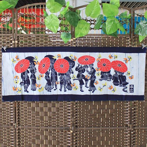 苗族蜡染画彩春恋餐厅酒吧客厅装饰民族特色工艺品纯手工纯棉壁挂