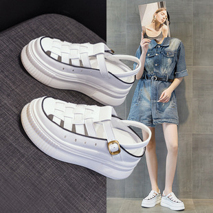 洞洞鞋2024新款爆款厚底增高小白鞋女夏圆头百搭休闲板鞋网面透气