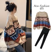 2024新款 女上衣秋季 孕妇毛衣秋季 秋冬款 款 时尚 针织衫 套装 中长款