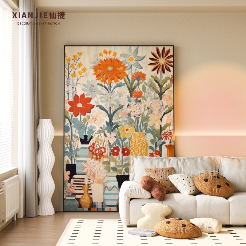 现代简约北欧f花卉艺术酒店客厅餐厅玄关装饰画卧室壁画竖版挂画图片