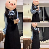 假两件学院风长袖 连衣裙子女早初秋2024新N款 教资面试韩系穿搭套