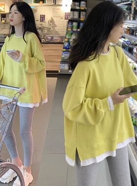 孕妇秋装套装e时尚小个子长袖卫衣女春秋款上衣服中长款秋季两件