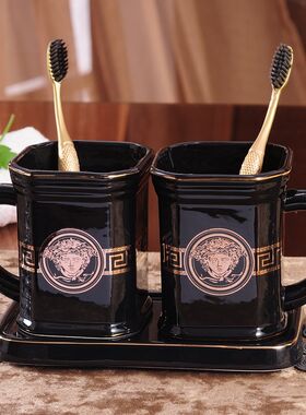欧式陶瓷卫浴5件套3件套洗漱套装简约托盘漱口杯T情侣浴室套装礼