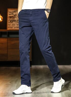 春季弹力休闲裤男士直筒修身纯棉裤子商务工装裤男运动长裤潮布裤
