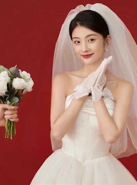 婚纱头饰小头纱新娘主婚纱高级感结婚礼求婚领证R登记法式轻白纱