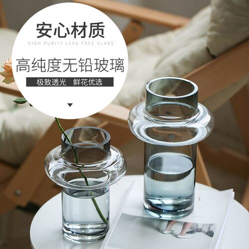 简约现代轻奢透明玻璃小花瓶插花水养拍摄餐桌室内客X厅装饰品摆