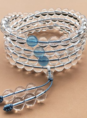 天然白水晶手链女半间堂108颗佛珠手串男车挂水晶项链潮手持念珠