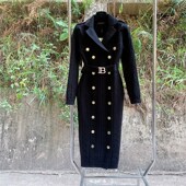 显瘦长款 御姐范针织连衣裙女秋冬气质成熟西装 领修身 W系腰带包臀