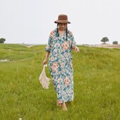 文艺复古气质显瘦小众大袍子V126宽松大码 超长文艺X夏季 连衣长裙