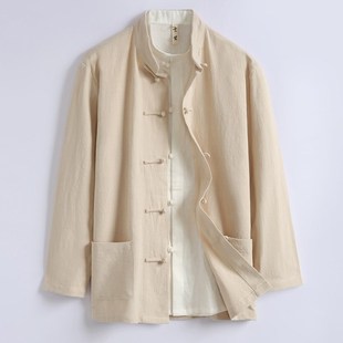 唐装男中装中国风男装春季古风外套棉麻男士复古中式盘扣改良对襟