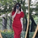 2025年夏季 百搭连衣裙女 修身 新款 气质遮肉显瘦中长裙方领泡泡短袖