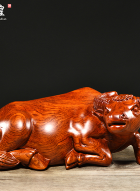 花梨木雕十二生肖水牛摆件实木卧式牛家居客厅装饰工艺品开业送礼