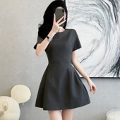 轻奢通勤气质简约收腰显瘦u连衣裙女夏季 透气清爽短袖 A字公主裙子