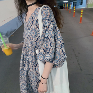 韩装哺乳连衣裙春夏季宽松显瘦外出辣妈半袖孕妇长款雪纺喂奶裙子