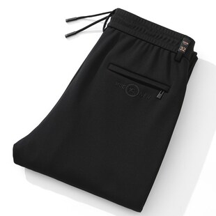 宽松长裤 加绒加厚冬季 男式 弹力直筒保暖中年男裤 抽绳松紧腰休闲裤