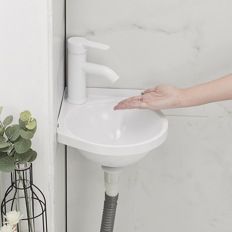 白色迷你不锈h钢三角形面盆墙角洗脸盆房车小户型挂墙式转角洗手