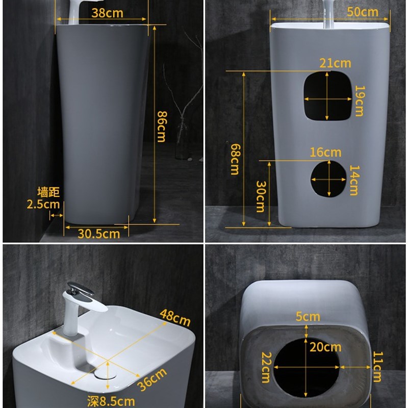 陶瓷落地式立柱盆一体阳台洗手盆艺术盆酒店卫生间洗脸盆方形柱盆