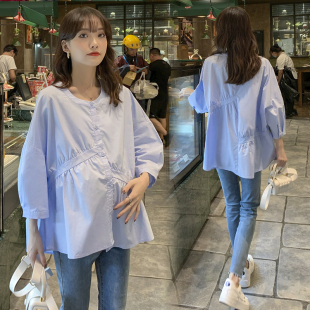 u衬衣九分袖 长袖 韩版 宽松娃娃衫 上衣 孕妇装 孕妇衬衫 2022春秋新款