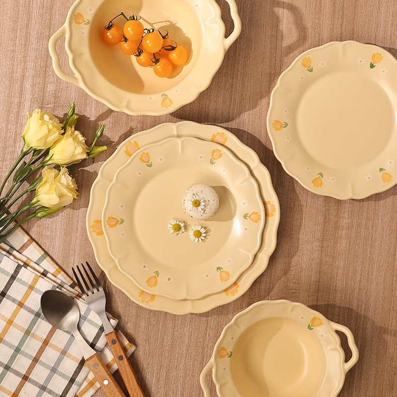 奶fufu餐具碗碟家用组合情侣碗筷套装2人陶瓷碗盘子菜盘家用时尚