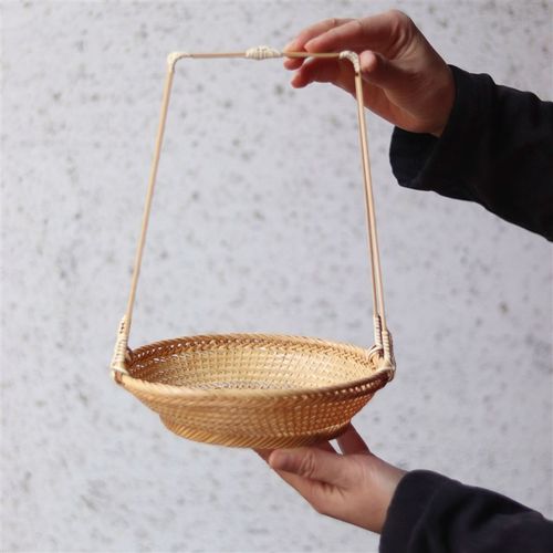 非遗精品手工竹编制品馒头馍筐 收纳沥水篮   白竹果盘 水果篮子