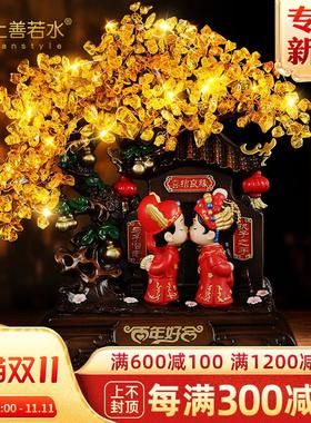 结婚礼物送新人永结同心水晶摆件 中式风格婚礼布置X可定制纪念品