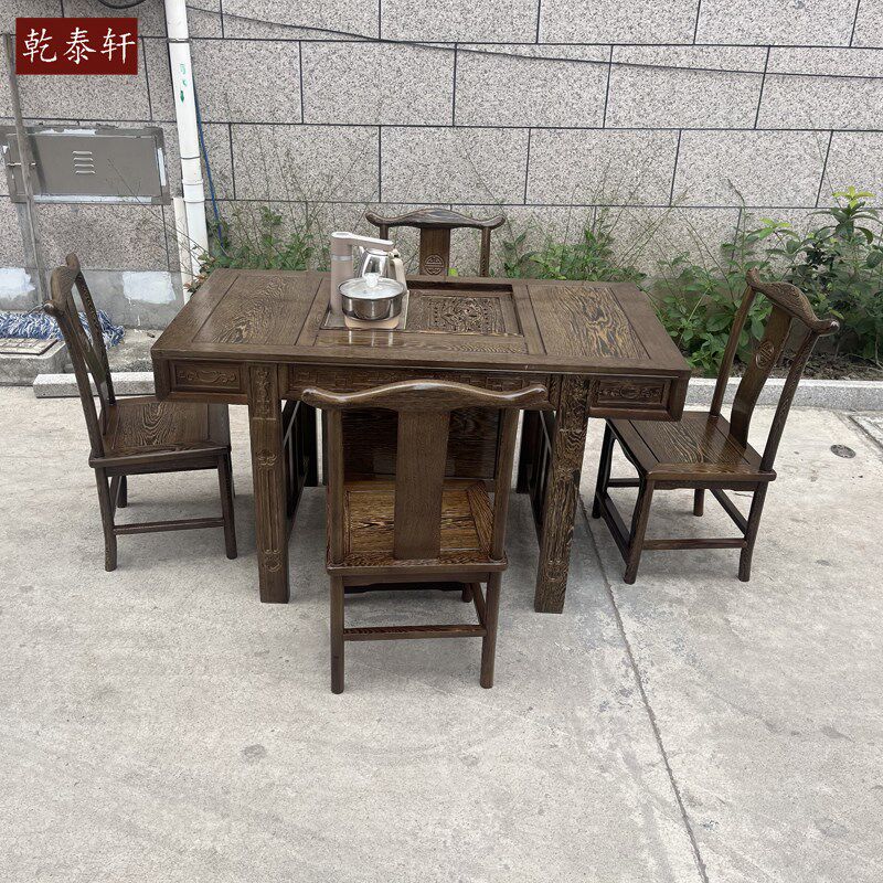 鸡翅木茶桌椅组合阳台红木u家具小茶台中式喝茶桌实木泡茶桌小户