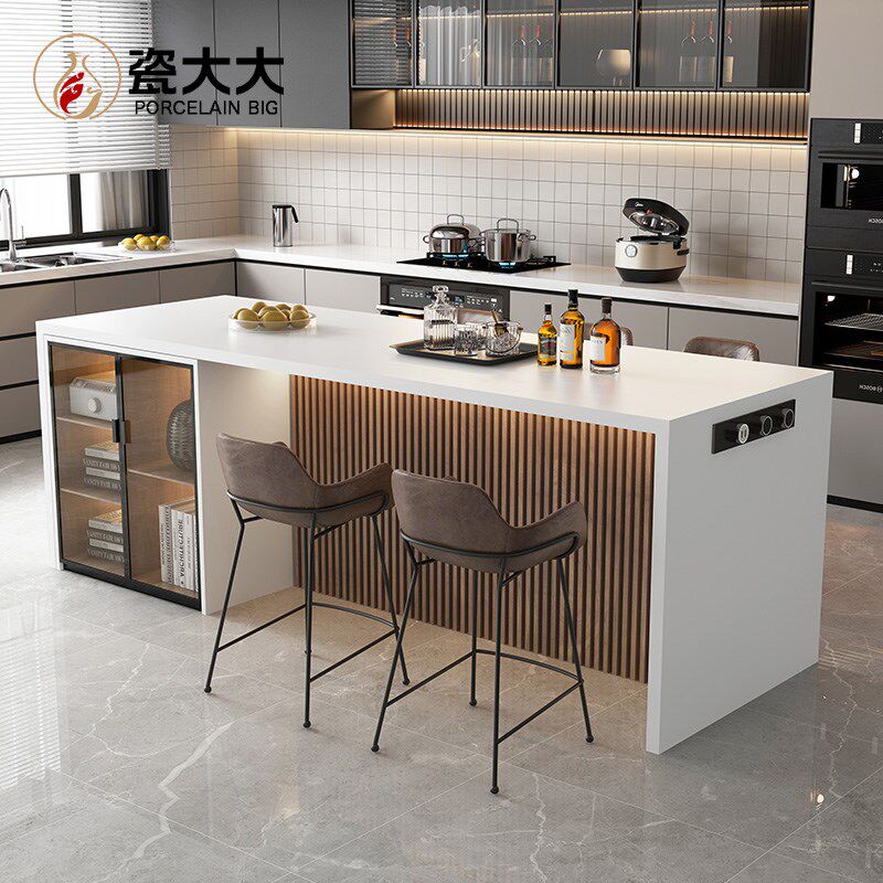 岩板岛台家用吧台餐桌客厅开放式厨房倒台一体桌S简约风白色导台