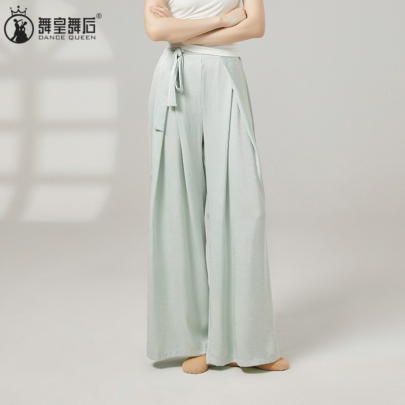2026新款古典舞舞蹈裤女系带捏褶练功裤瑜伽飘逸V垂感舞蹈阔腿裤