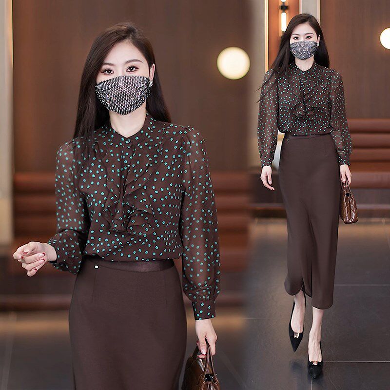 圆点雪纺a衬衫气质荷叶边立体装饰长袖波点衬衣2025女春季新款小