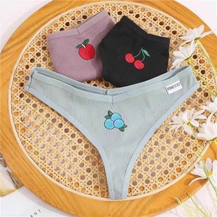 PantiQes 4PCS Fruit Embroidery 3PCS Sexy Thongs Women Low