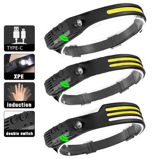 LED Rechargeab Headlamp USB Sensorc Flashlight Head COB Lamp