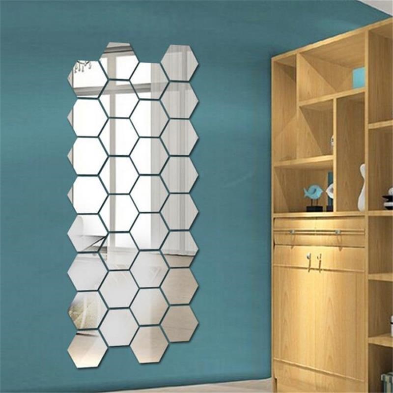 6/12Pccs 3D Mirror Wall er Home Decor Hexagon Decorations DI