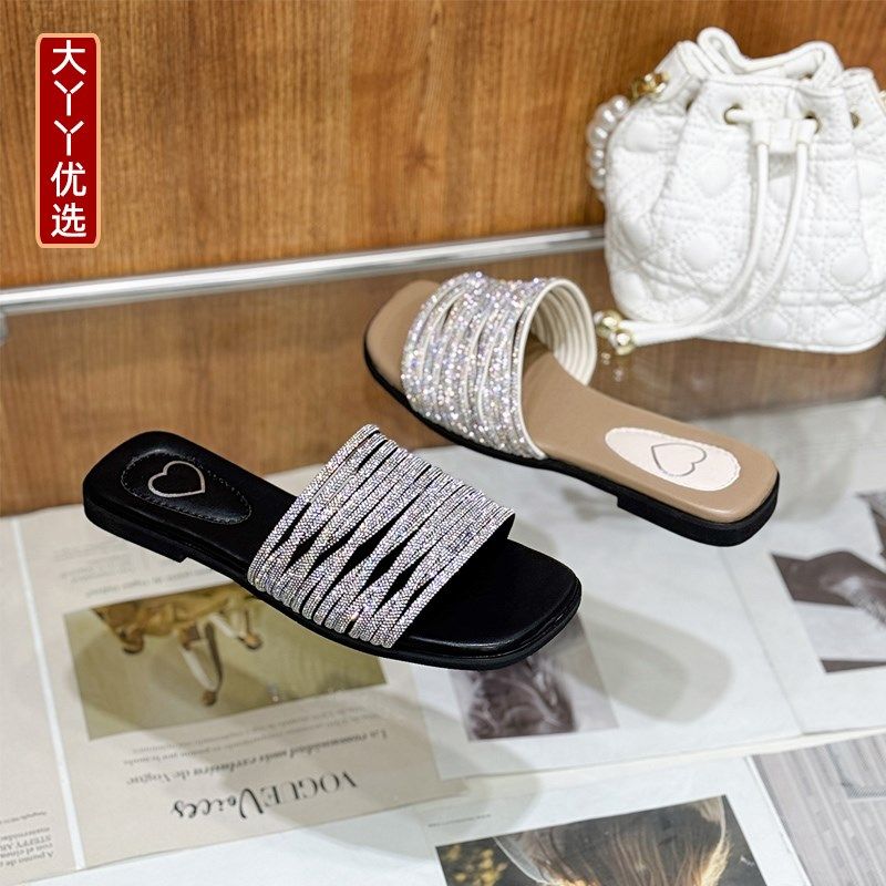 宽胖脚肥大码女鞋41-43优选2025夏季新款平底水钻一字T拖鞋25-232,女鞋,一字拖,淘宝优惠券,粉丝福利购,淘宝优惠卷