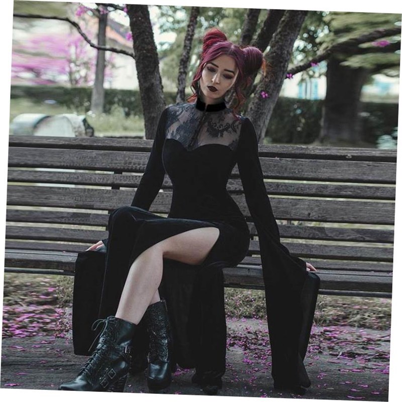 暗黑系性感开叉蕾丝裙万圣节女q巫裙 Halloween Witch Cos Dress