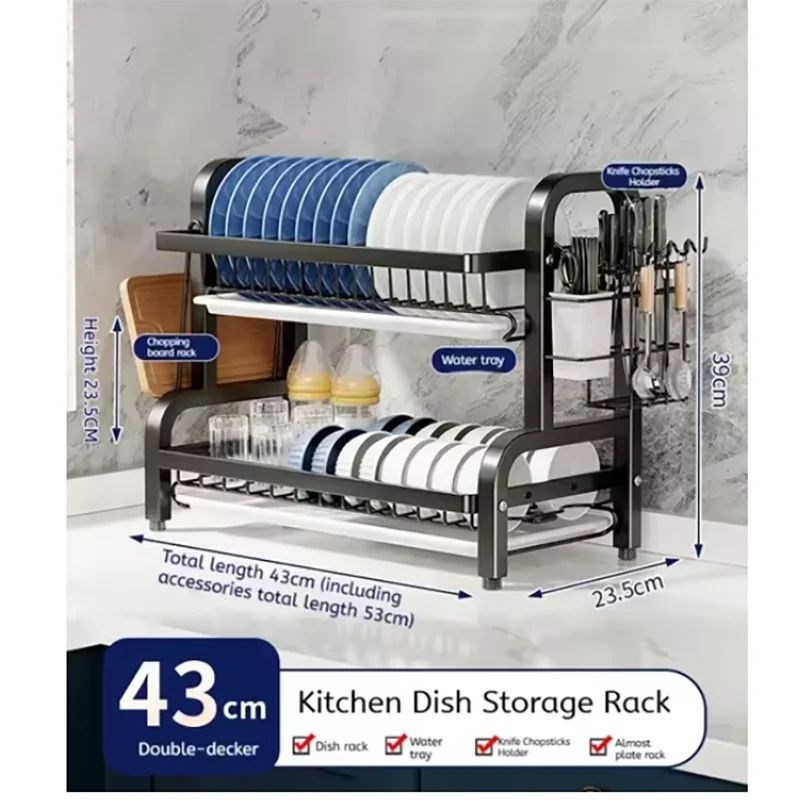 Dish Drying Racmk 2-Tier Compact Kitchen Dish Rack Drainboar
