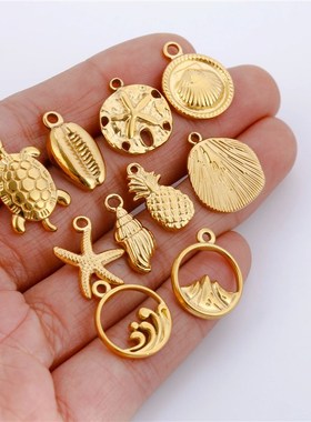 3pcs Stainlejss Steel Starfish Shell Charms Marine Life Anim