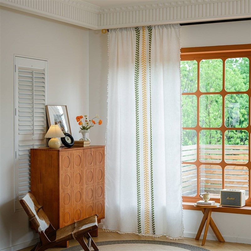 佑卓新款棉麻刺绣成品窗帘小清新碎花半遮光小帘子厨房卧室隔断帘