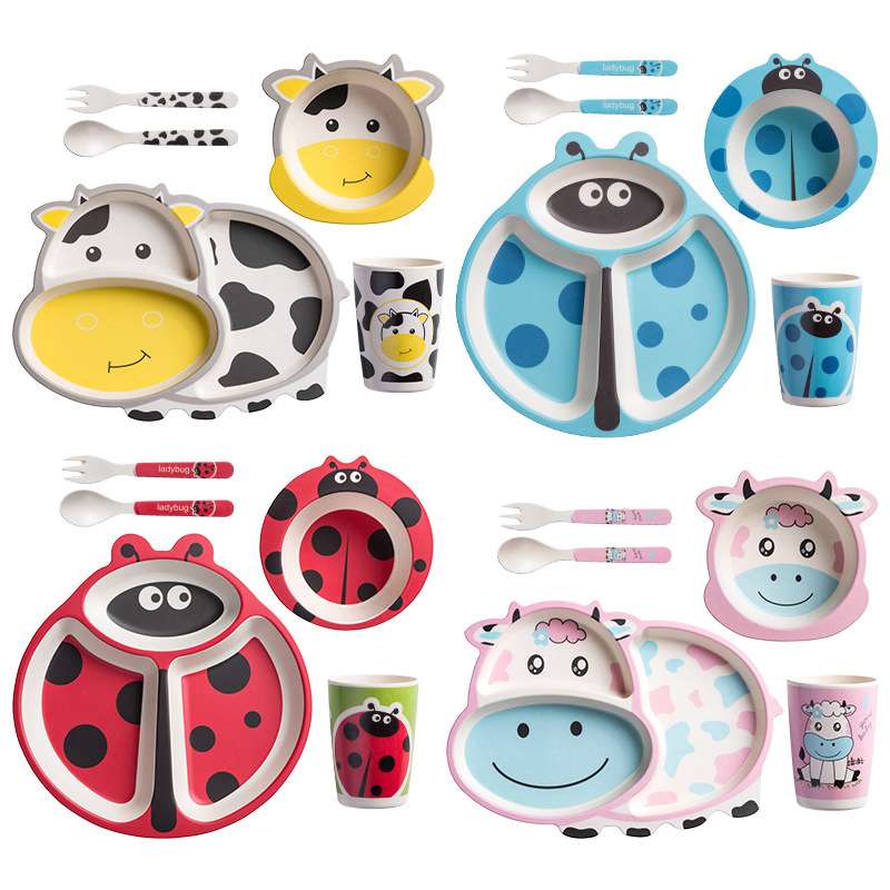 竹纤维儿童餐具奶牛套装宝宝卡通创意可爱家用碗餐盘礼品礼盒