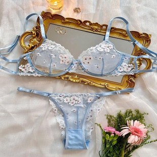 underwear Screen perspkective gather set甜美印花刺繡網(wǎng)紗內(nèi)衣