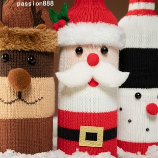 bottle Knitted wine Christmoas cover圣诞红酒瓶套圣诞用品 red