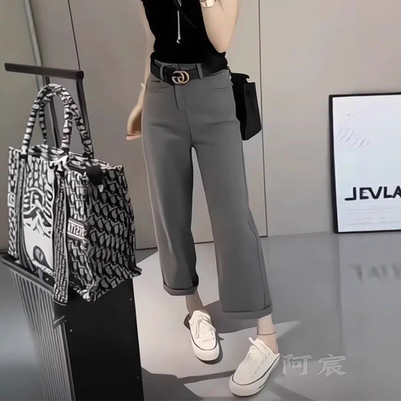 灰色大码高腰显瘦阔腿牛仔裤2025夏季新款百搭宽松九分直筒法棍裤