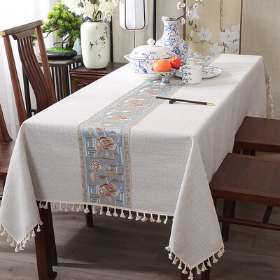 新中式餐桌布布艺棉麻风亚麻轻奢高级感2025新款长方形茶几桌垫