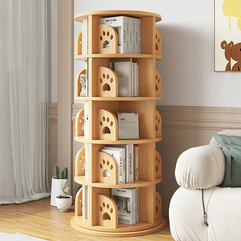 实木旋转书架360度书柜家用多层简易H置物架小户型角落客厅收纳柜