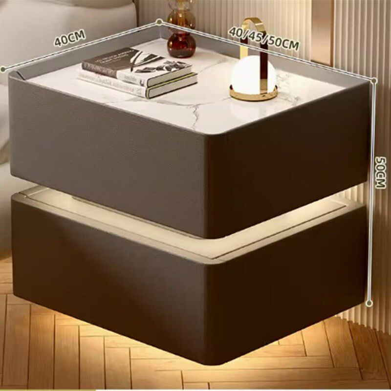 智能床头柜网红轻奢高级感新款实木卧室简约现代带锁灯北欧床边柜