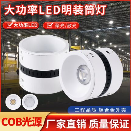 led筒灯大瓦数50W80W100W明装筒灯高地铁站商场超市酒店展厅射灯