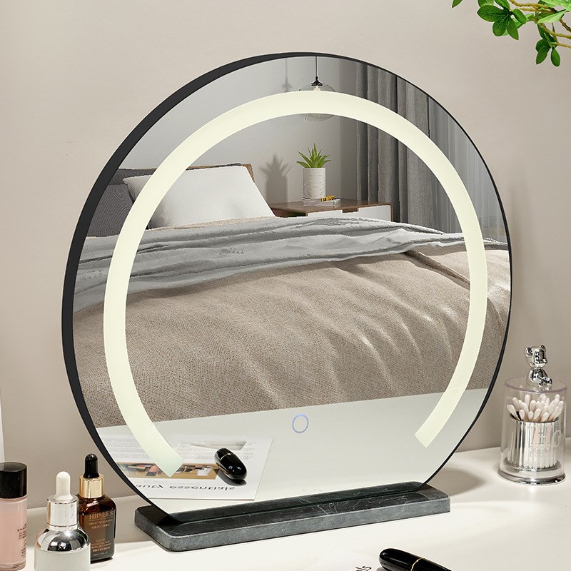 LED带灯化妆镜子简约小户型家用梳妆镜桌面台式带灯化妆镜子高级